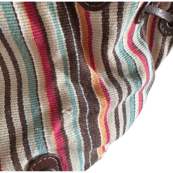 Vintage Striped Canvas & Wood Handle Tote Bag - Picture 5 of 8